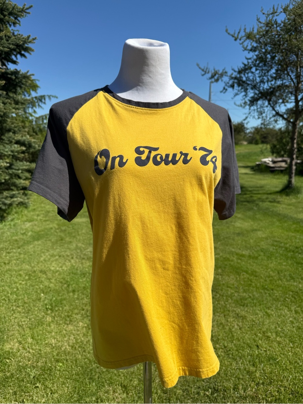 On Tour '74 Yellow Raglan Short Sleeve Tee - Black Sleeves